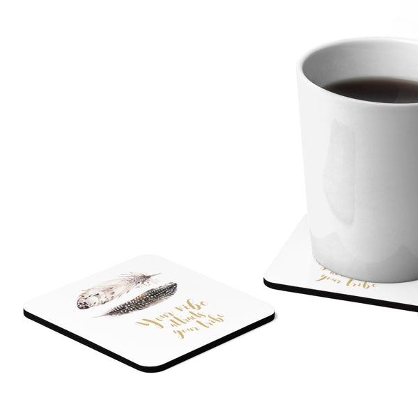 BoHo Feather Your Vibe Hardboard Drink Coasters Set of 4