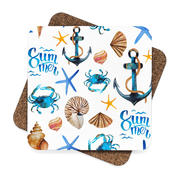 Summer Beach Square Hardboard Coaster Set - 4pcs