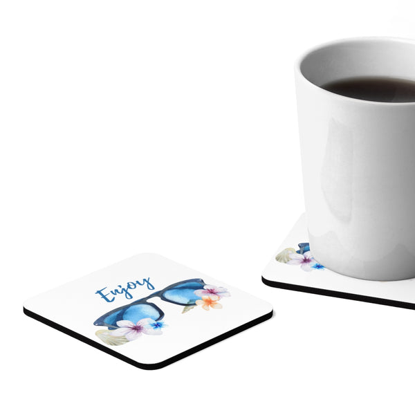 Beach Sunglasses Square Hardboard Coaster Set - 4pcs, Drink Coasters