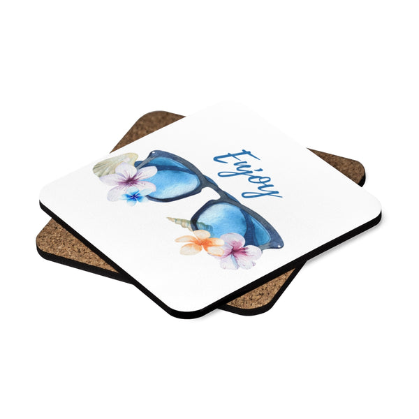 Beach Sunglasses Square Hardboard Coaster Set - 4pcs, Drink Coasters