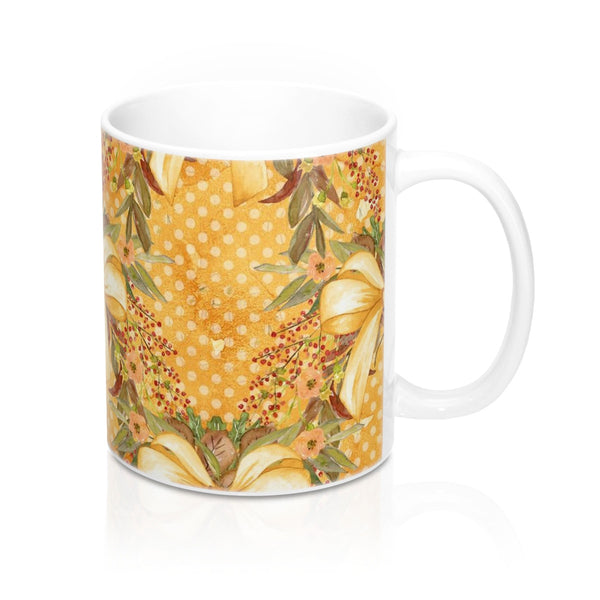 Autumn Tone Gold Bows and Fall Flowers Mug 11oz