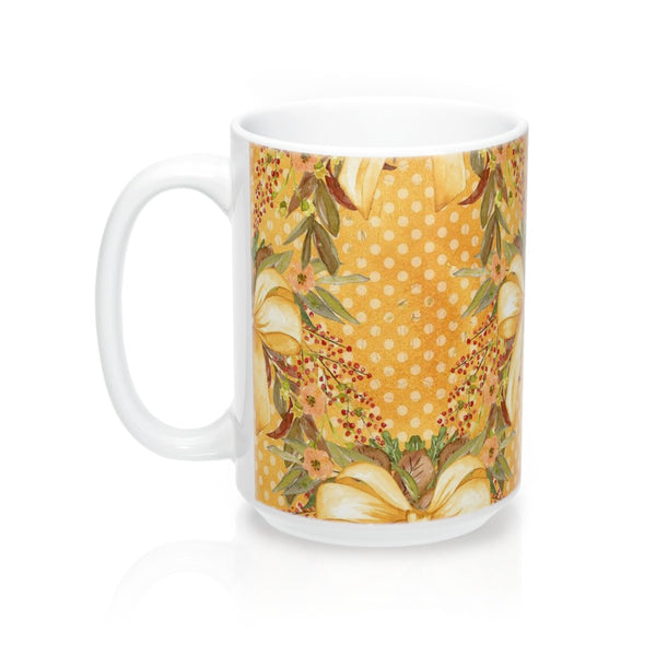 Autumn Tone Gold Bows and Fall Flowers Mug 15oz