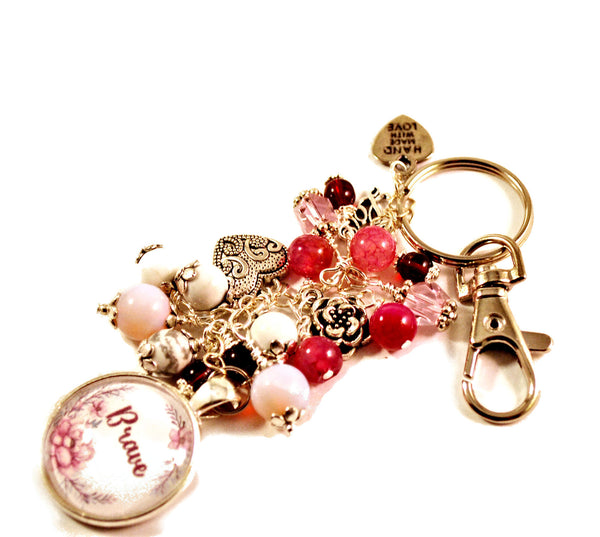 Inspirational Brave Women's Purse Charm Keychain Beaded Keyrings for Women