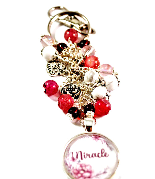 Inspirational Miracle Women's Purse Charm Keychain Beaded Keyrings for Women