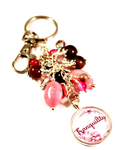 Tranquility Pink Women's Purse Charm Keychain Beaded Keyrings for Women