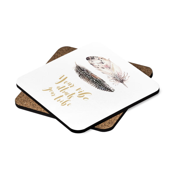 BoHo Feather Your Vibe Hardboard Drink Coasters Set of 4