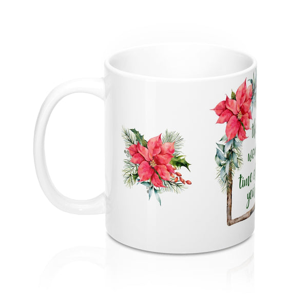 Holiday Christmas Coffee Mug 11oz White Ceramic with Poinsettias 