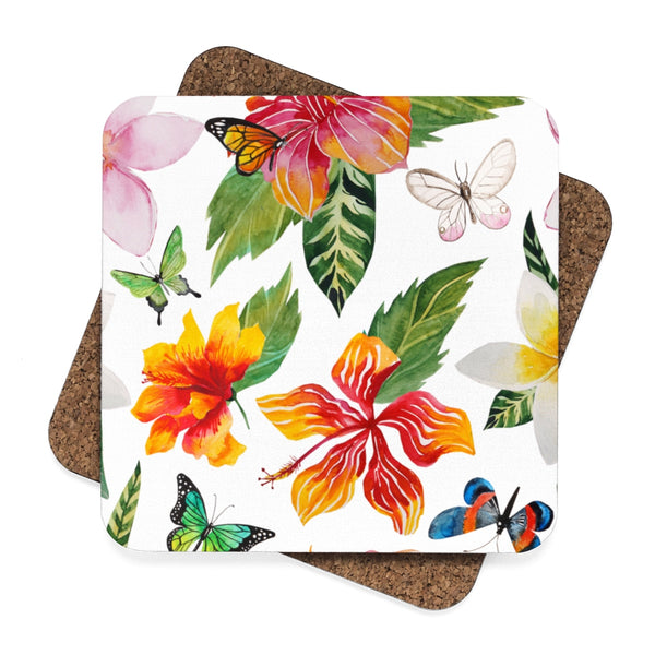 Hibiscus Square Hardboard Coaster Set - 4pcs