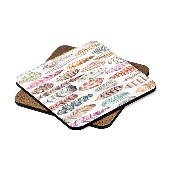 BoHo Feathers Square Hardboard Drink Coasters Set of 4