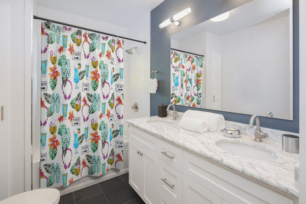 Tropical Drinks and Flip Flops Shower Curtain, Beach Home Decor