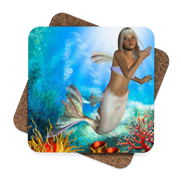 Mermaid Square Hardboard Coaster Set - 4pcs