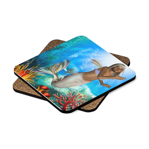 Mermaid Square Hardboard Coaster Set - 4pcs