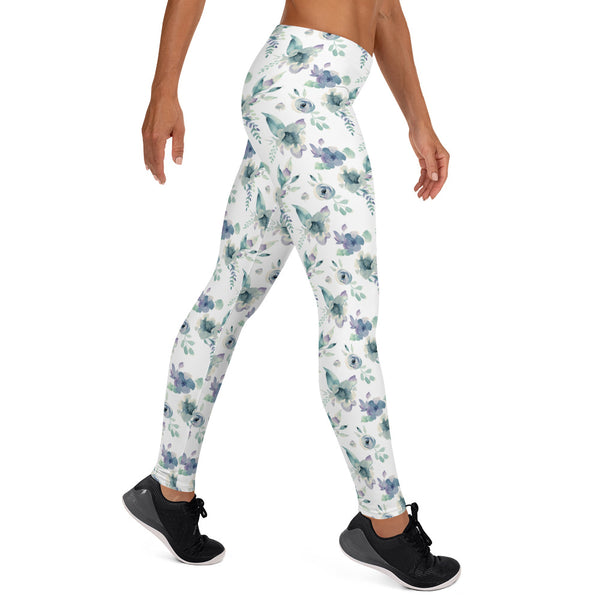 Blue Flower Pattern Leggings for Women