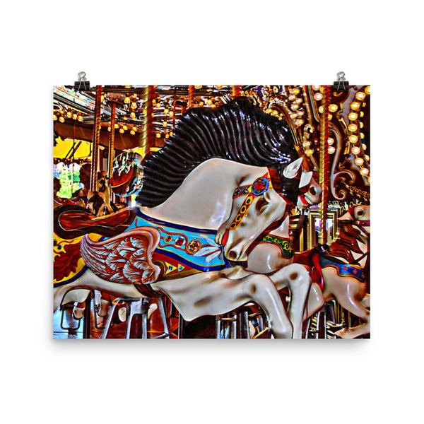 Seattle Carousel Horse Poster  Print, Merry Go Round Wall Art Home Decor