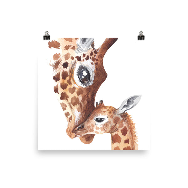 Mother and Child Watercolor Giraffe Poster Print Wall Art for Kids Rooms