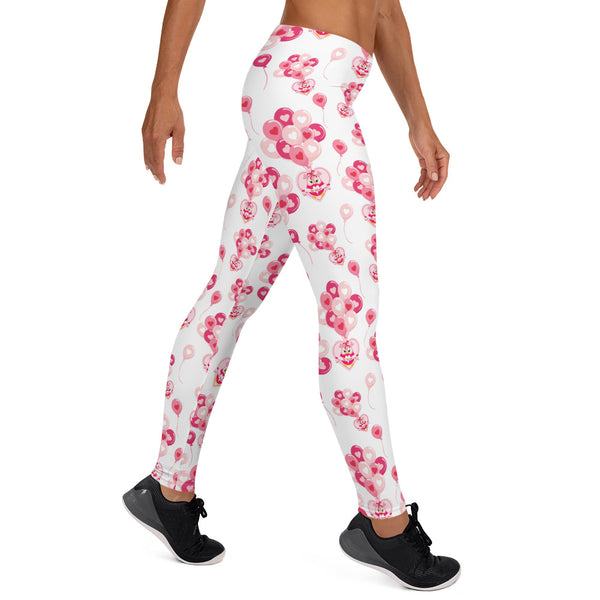 Valentine's Day Leggings for Women with Owls and Balloons
