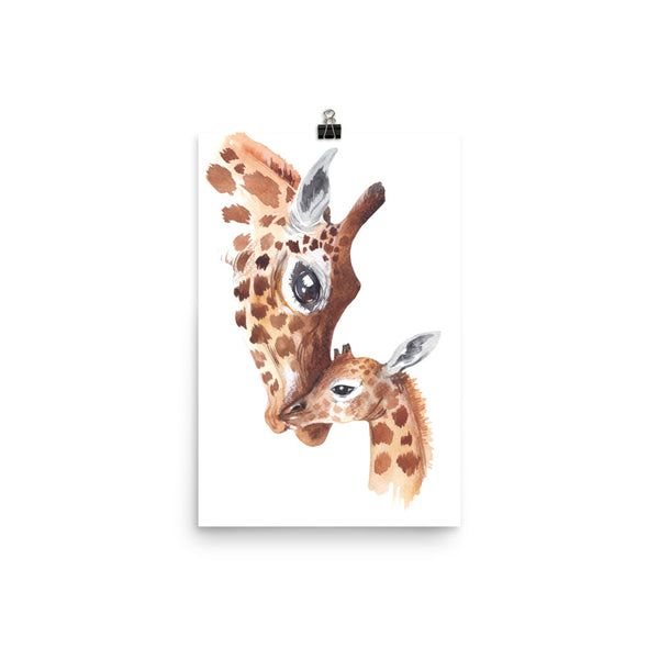 Mother and Child Watercolor Giraffe Poster Print Wall Art for Kids Rooms