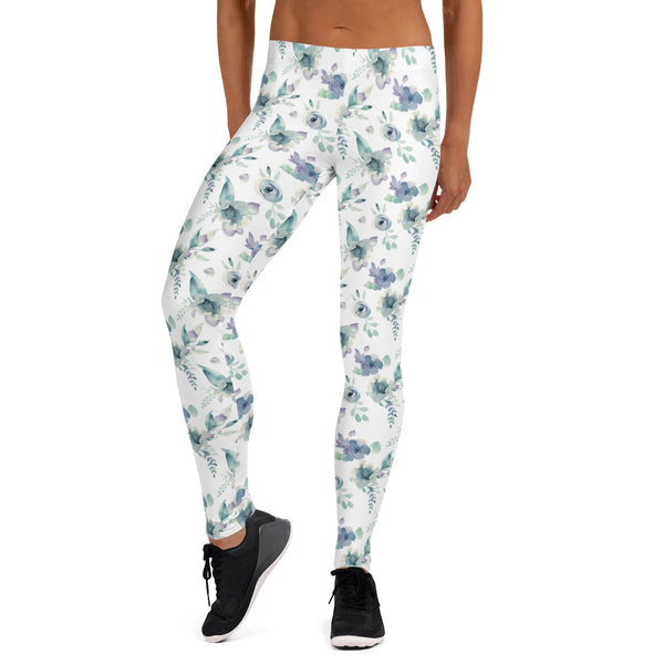 Blue Flower Pattern Leggings for Women