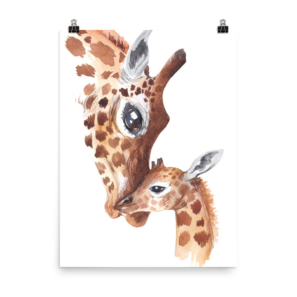 Mother and Child Watercolor Giraffe Poster Print Wall Art for Kids Rooms