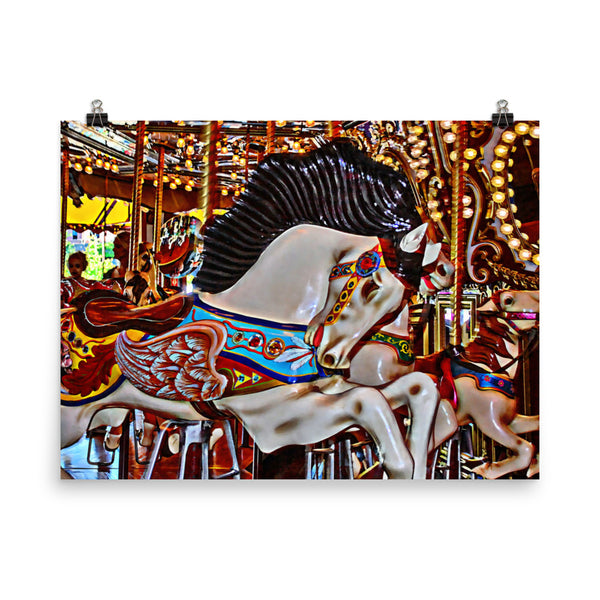 Seattle Carousel Horse Poster  Print, Merry Go Round Wall Art Home Decor