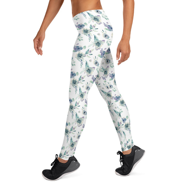 Blue Flower Pattern Leggings for Women