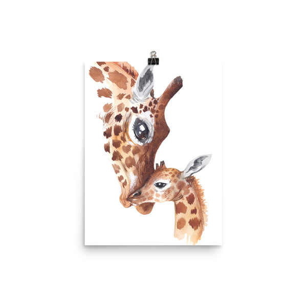 Mother and Child Watercolor Giraffe Poster Print Wall Art for Kids Rooms