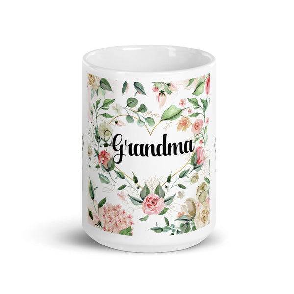 Coffee Mug for Grandma 11 oz and 15 oz Pink Roses and Heart