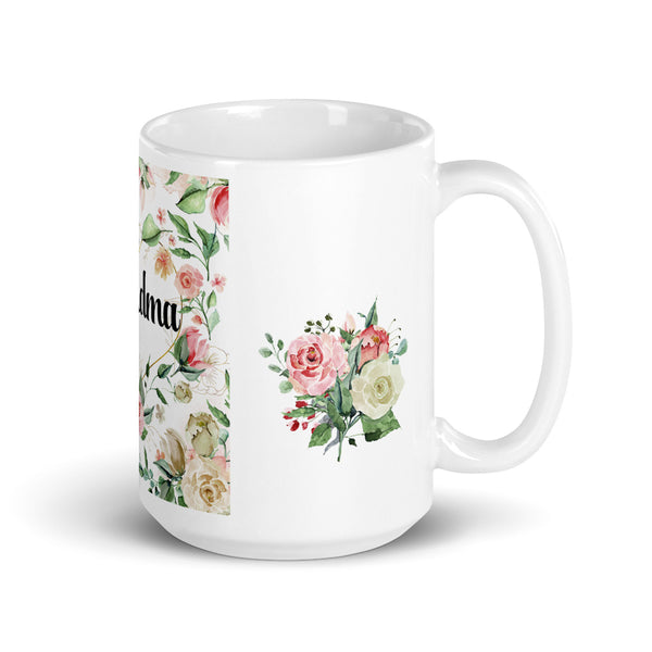 Coffee Mug for Grandma 11 oz and 15 oz Pink Roses and Heart