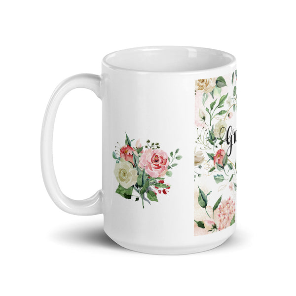 Coffee Mug for Grandma 11 oz and 15 oz Pink Roses and Heart